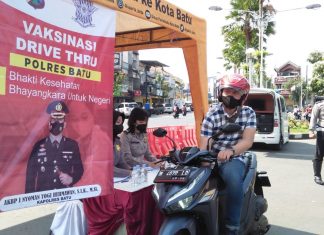 Ciptakan Herd Immunity, Polres Batu laksanakan Vaksinasi Drive Thru