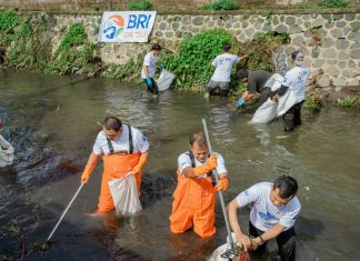 Sambut HUT ke-128, BRI Regional Office Denpasar Bersihkan Sungai dan Tanam Pohon