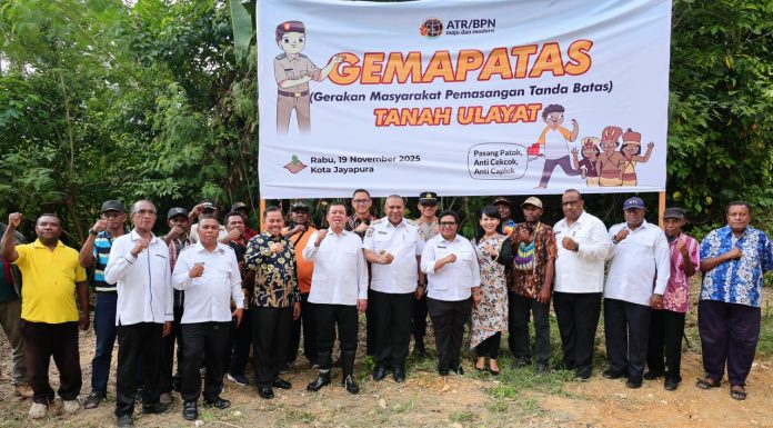 Realisasi Percepatan Sertipikasi Tanah Ulayat di Papua, Menteri Nusron Saksikan Pemasangan Patok Skouw Yambe