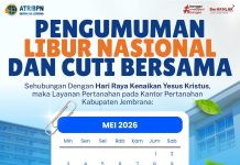 PENGUMUMAN LIBUR NASIONAL DAN CUTI BERSAMA KANTOR ATR/BPN JEMBRANA