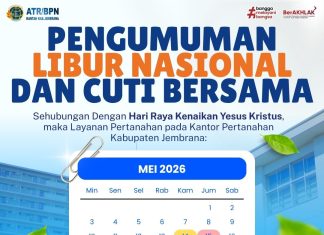 PENGUMUMAN LIBUR NASIONAL DAN CUTI BERSAMA KANTOR ATR/BPN JEMBRANA