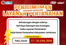 PENGUMUMAN LAYANAN PERTANAHAN DI KANTOR ATR/BPN KABUPATEN JEMBRANA