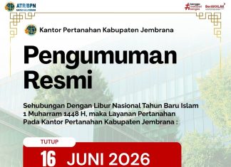 PENGUMUMAN LIBUR TAHUN BARU ISLAM 1448 HIJRIAH DI KANTOR ATR/BPN KABUPATEN JEMBRANA