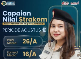 KANTOR PERTANAHAN KABUPATEN JEMBRANA CATAT CAPAIAN NILAI STRAKOM BULAN AGUSTUS